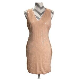 Papaya‎ Womens Dress Size L Pink Beige Sleeveless Sequin Party Cocktail